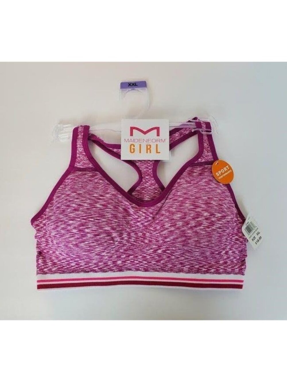 Maidenform Girls' Seamless Racerback Sports Bra Purple Pink Multi Tie Dye XXL